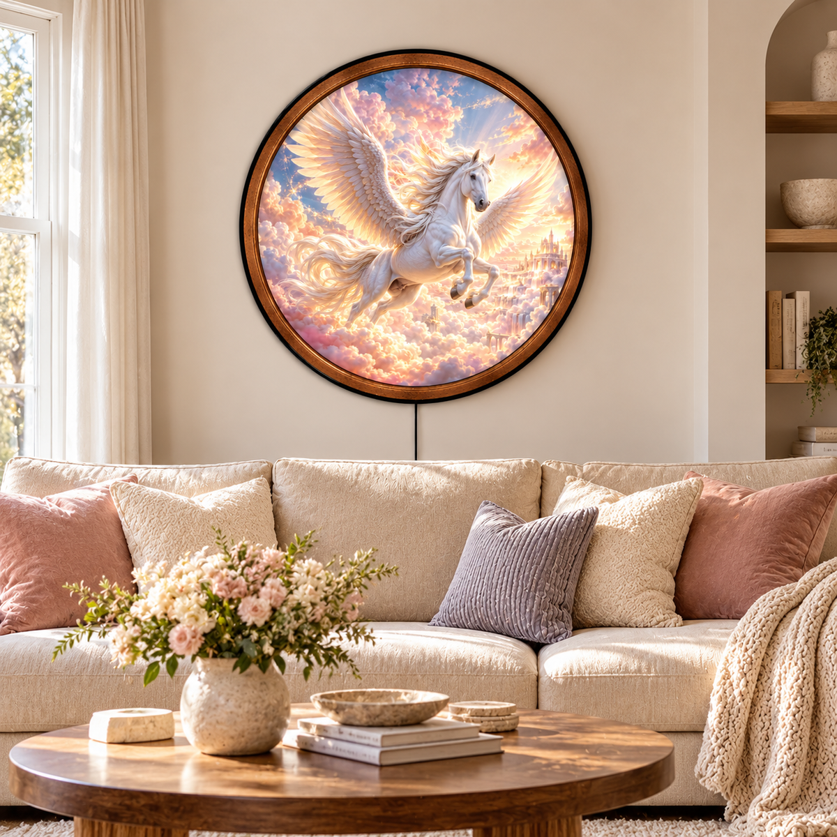 Handcrafted Celestial White Pegasus LED Wall Art