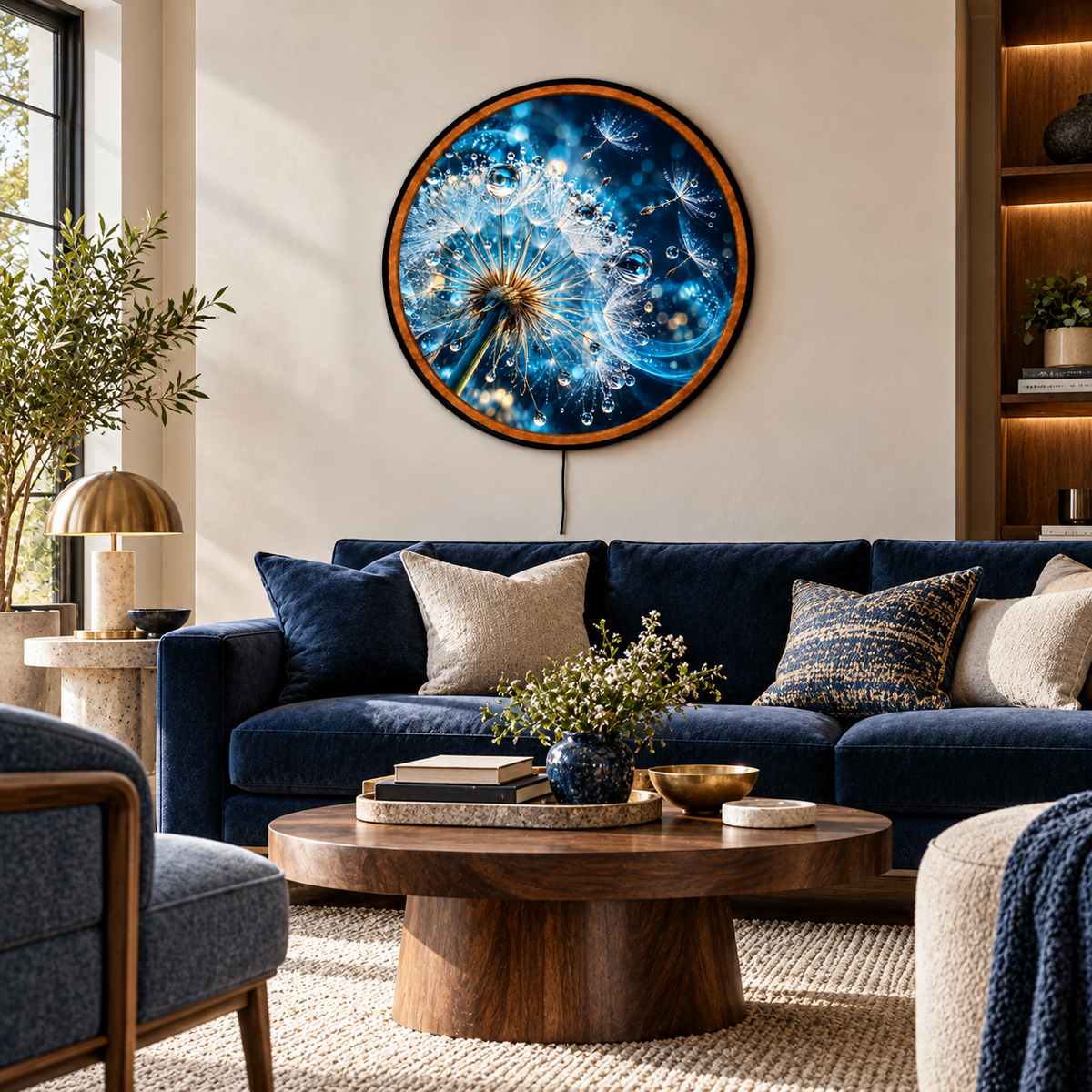 Celestial Wishes – Handcrafted LED Wall Art | Blue Dandelion & Crystal Dewdrops