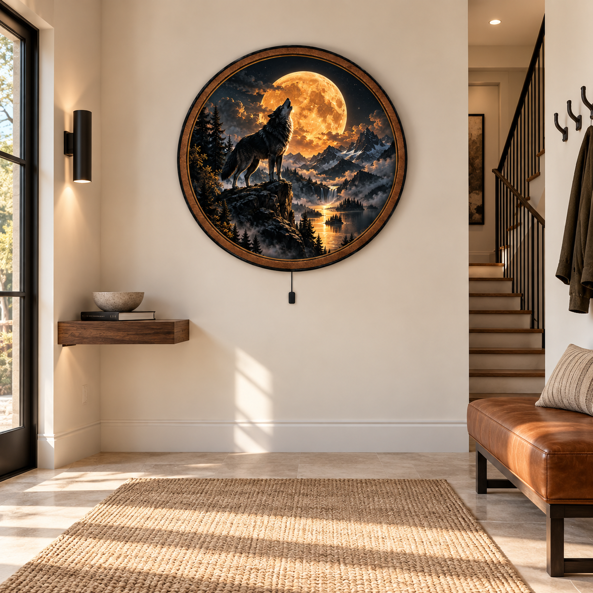 Golden Moon Wolf – Midnight Wilderness LED Wall Art
