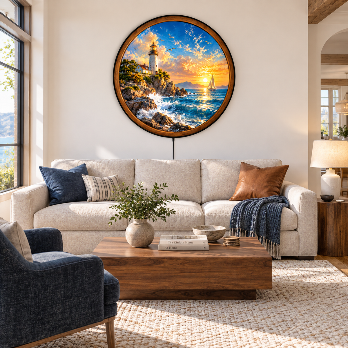 Coastal Lighthouse – Golden Horizon LED Wall Art
