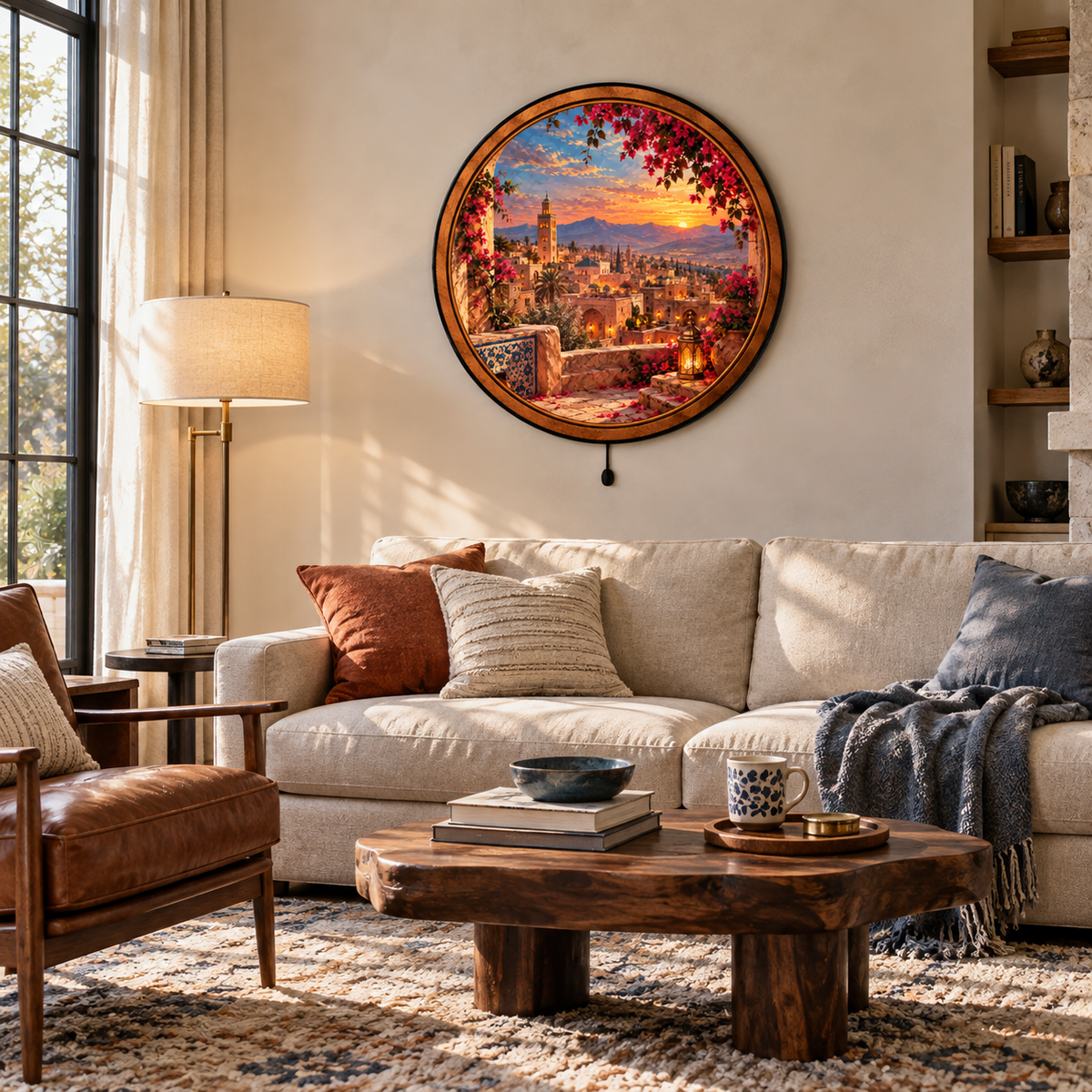 Handcrafted Moroccan Sunset Cityscape LED Wall Art