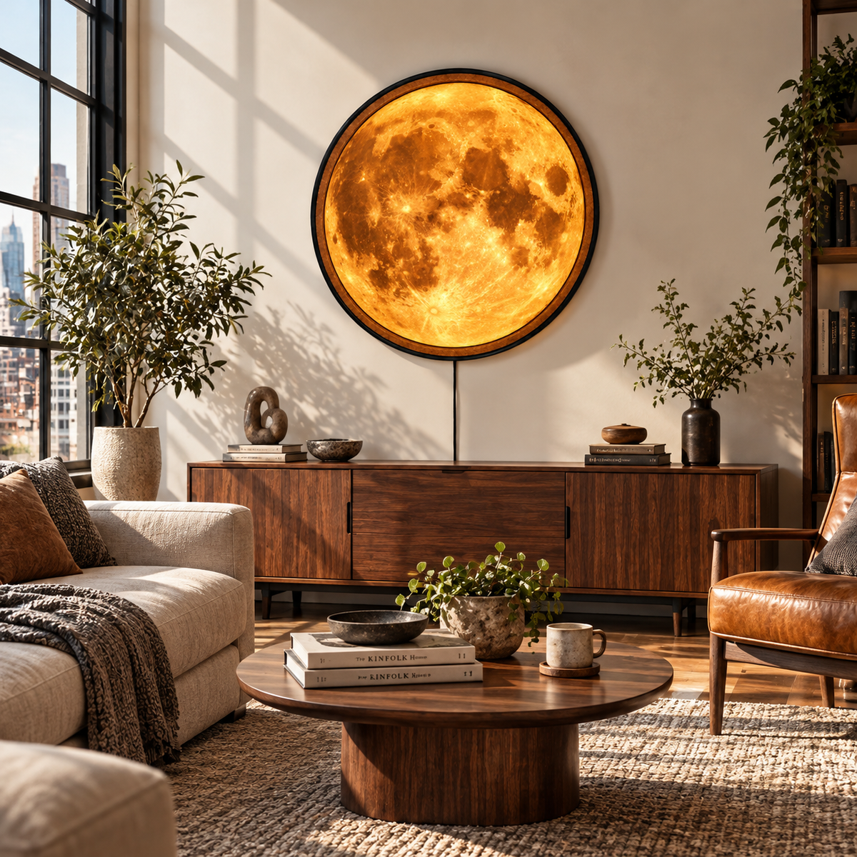 Golden Full Moon – Handcrafted Round LED Wall Art