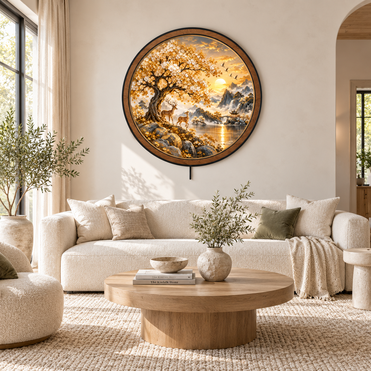Golden Deer Sanctuary – Mountain Sunrise LED Wall Art