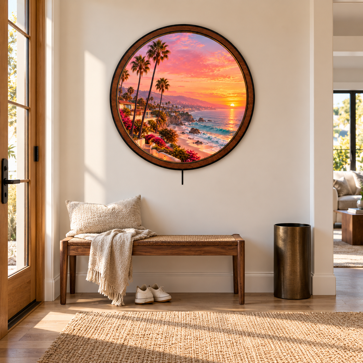 Golden Coast Sunset – Coastal Palm Tree LED Wall Art