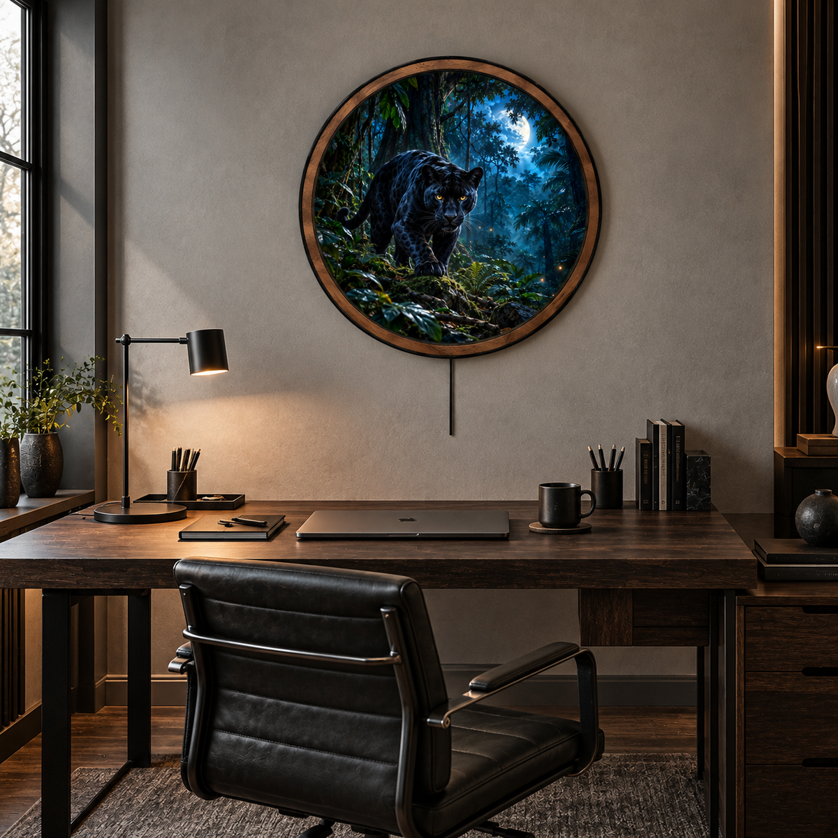 Handcrafted Black Panther Moonlit Jungle LED Wall Art