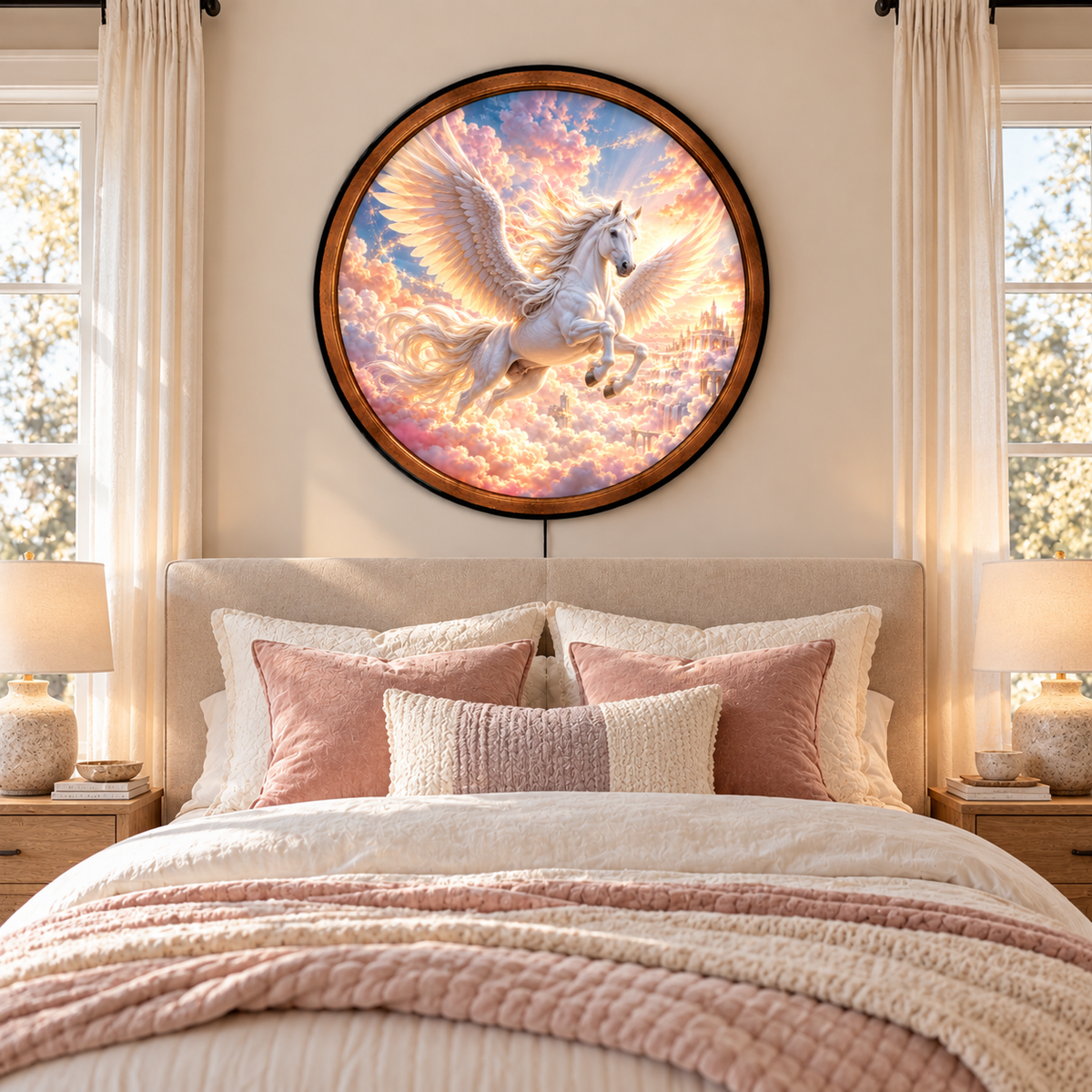 Handcrafted Celestial White Pegasus LED Wall Art
