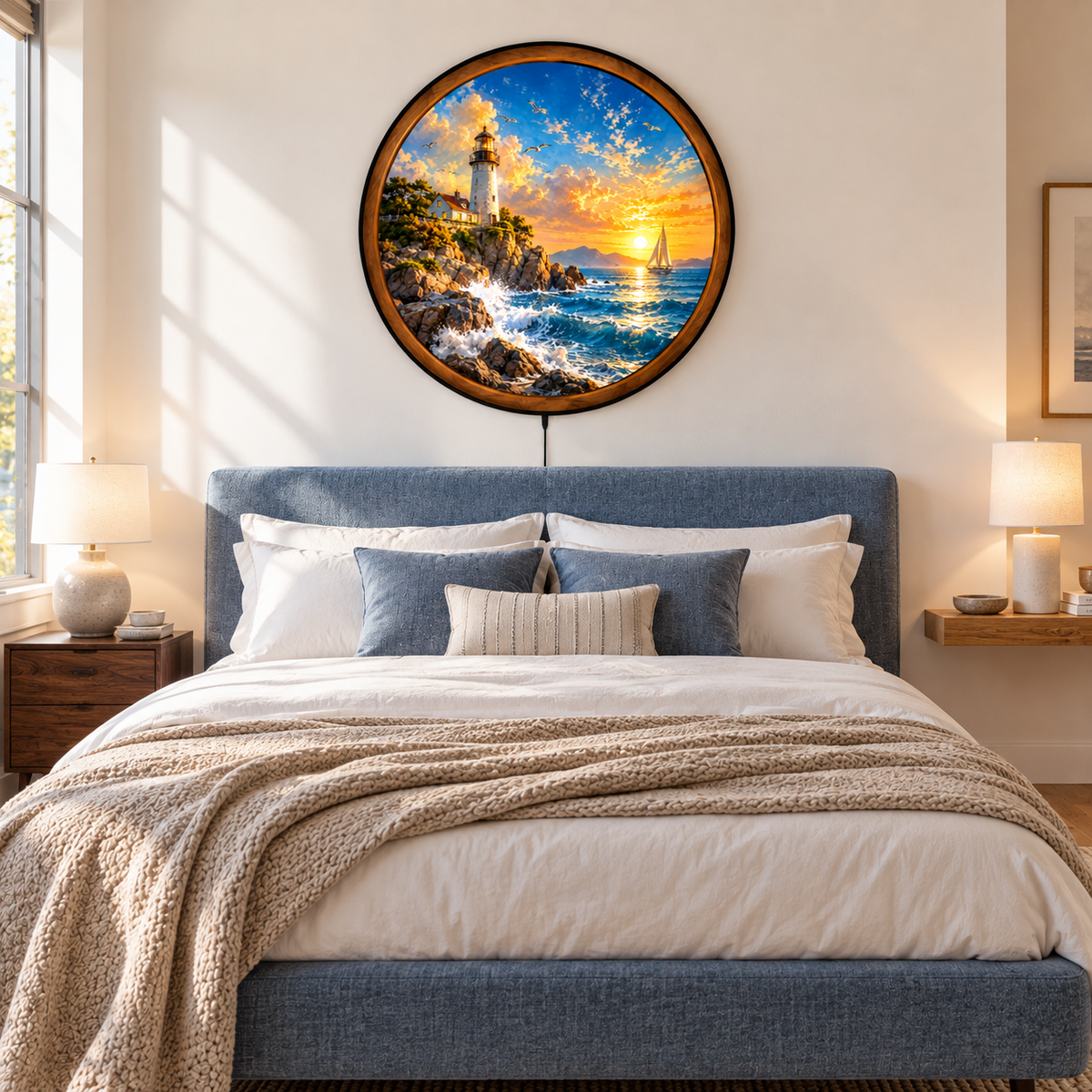 Coastal Lighthouse – Golden Horizon LED Wall Art