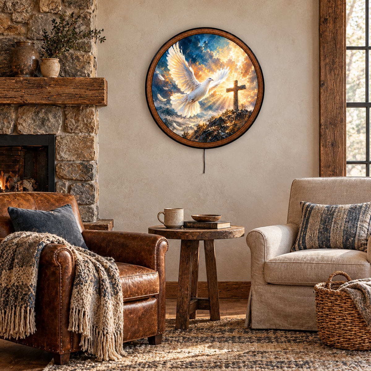 Handcrafted Dove & Cross Christian LED Wall Art