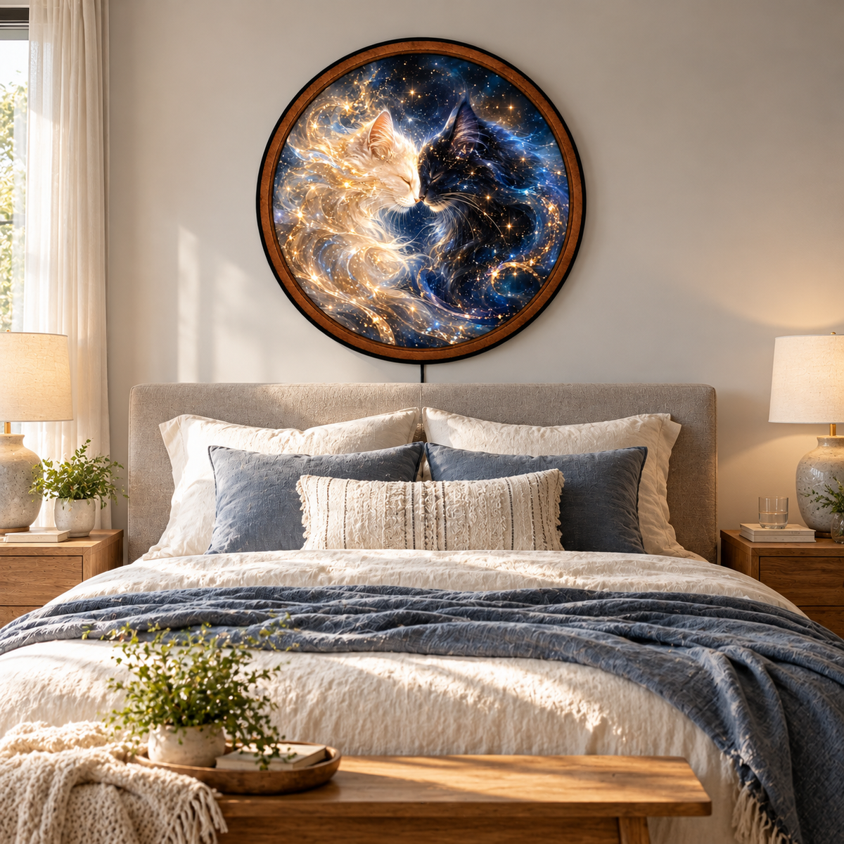 Handcrafted Celestial Cats LED Wall Art – Two Souls One Universe, Cosmic Cat Lovers