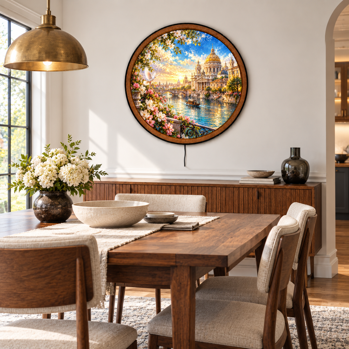 Golden Riverside Cathedral Garden LED Wall Art