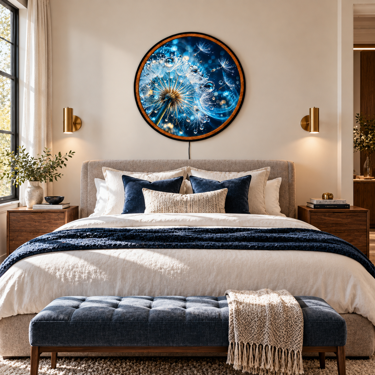 Celestial Wishes – Handcrafted LED Wall Art | Blue Dandelion & Crystal Dewdrops