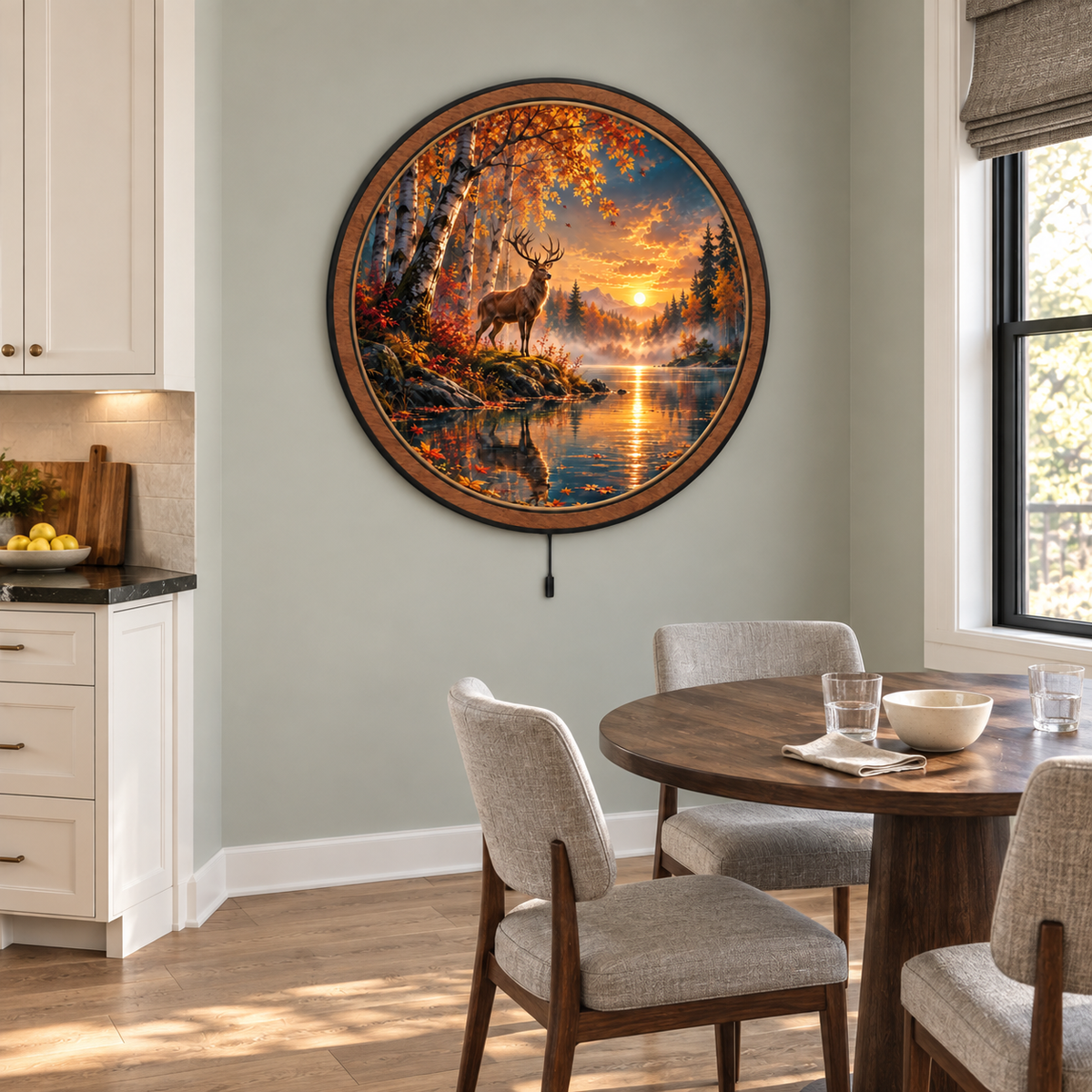 Autumn Majesty – Golden Deer Lake LED Wall Art