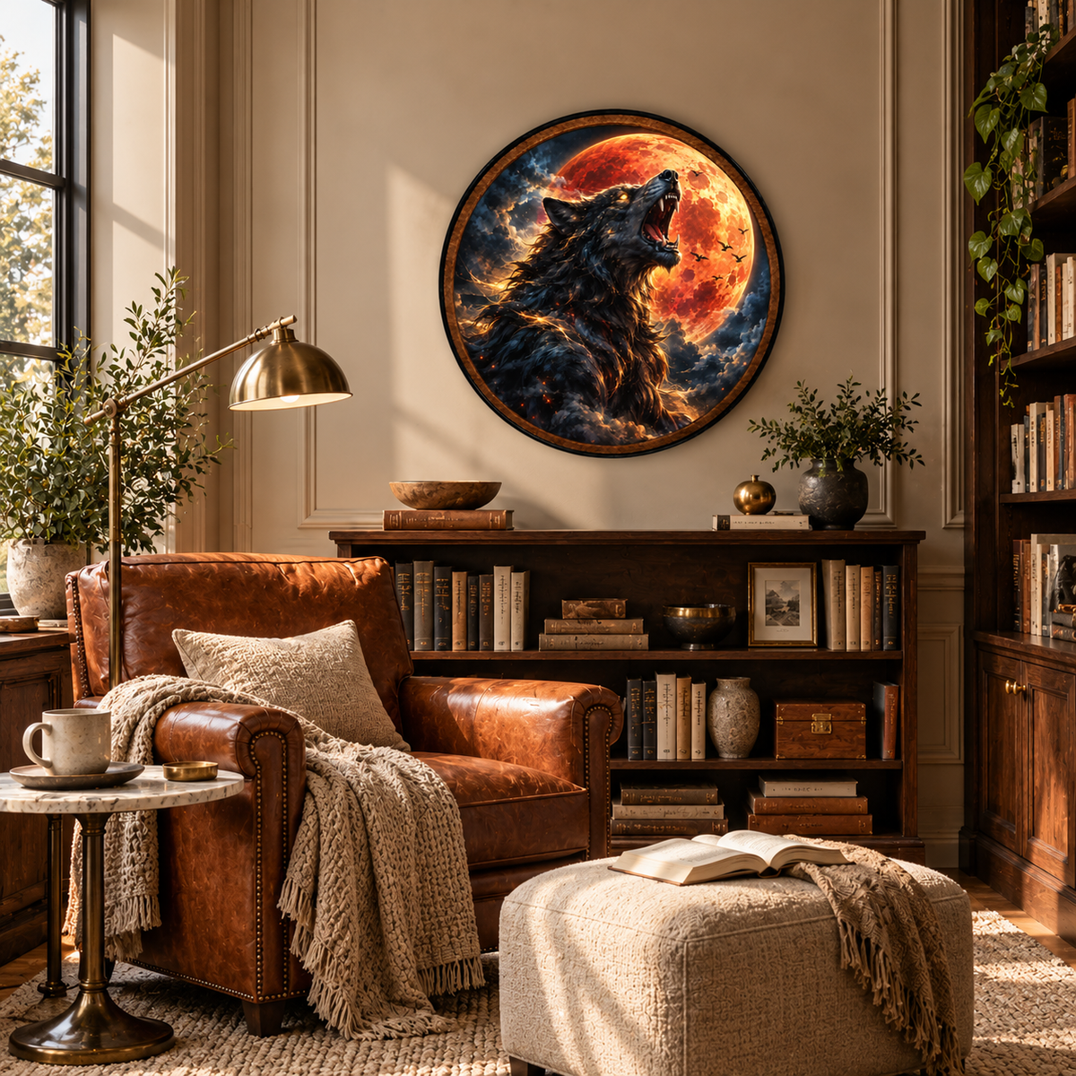 Blood Moon Wolf – Handcrafted LED Wall Art