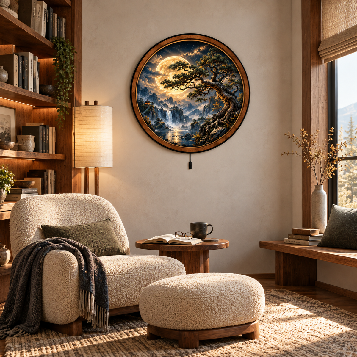 Handcrafted Golden Moon Ancient Pine LED Wall Art