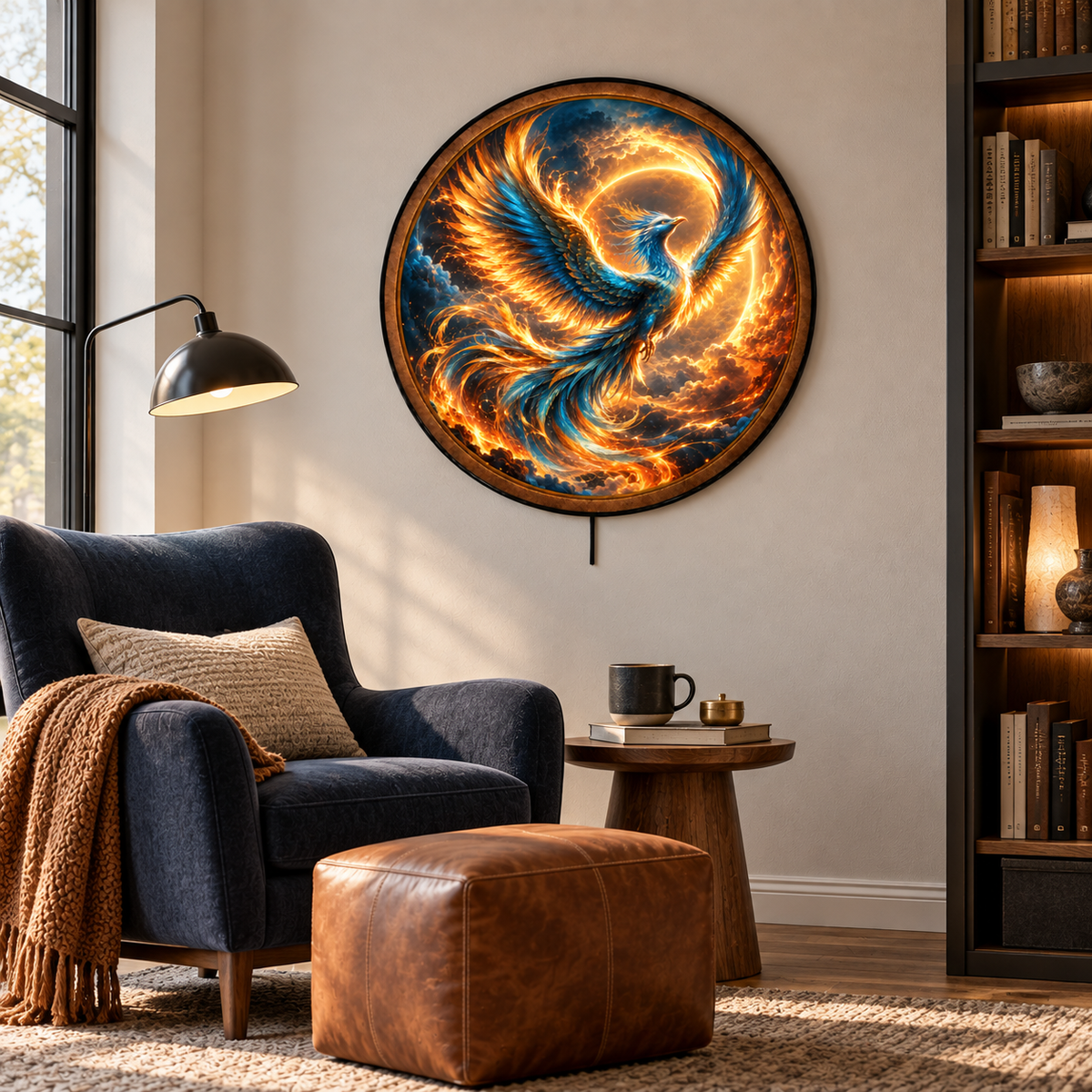 Blue Phoenix Solar Eclipse Circular LED Wall Art