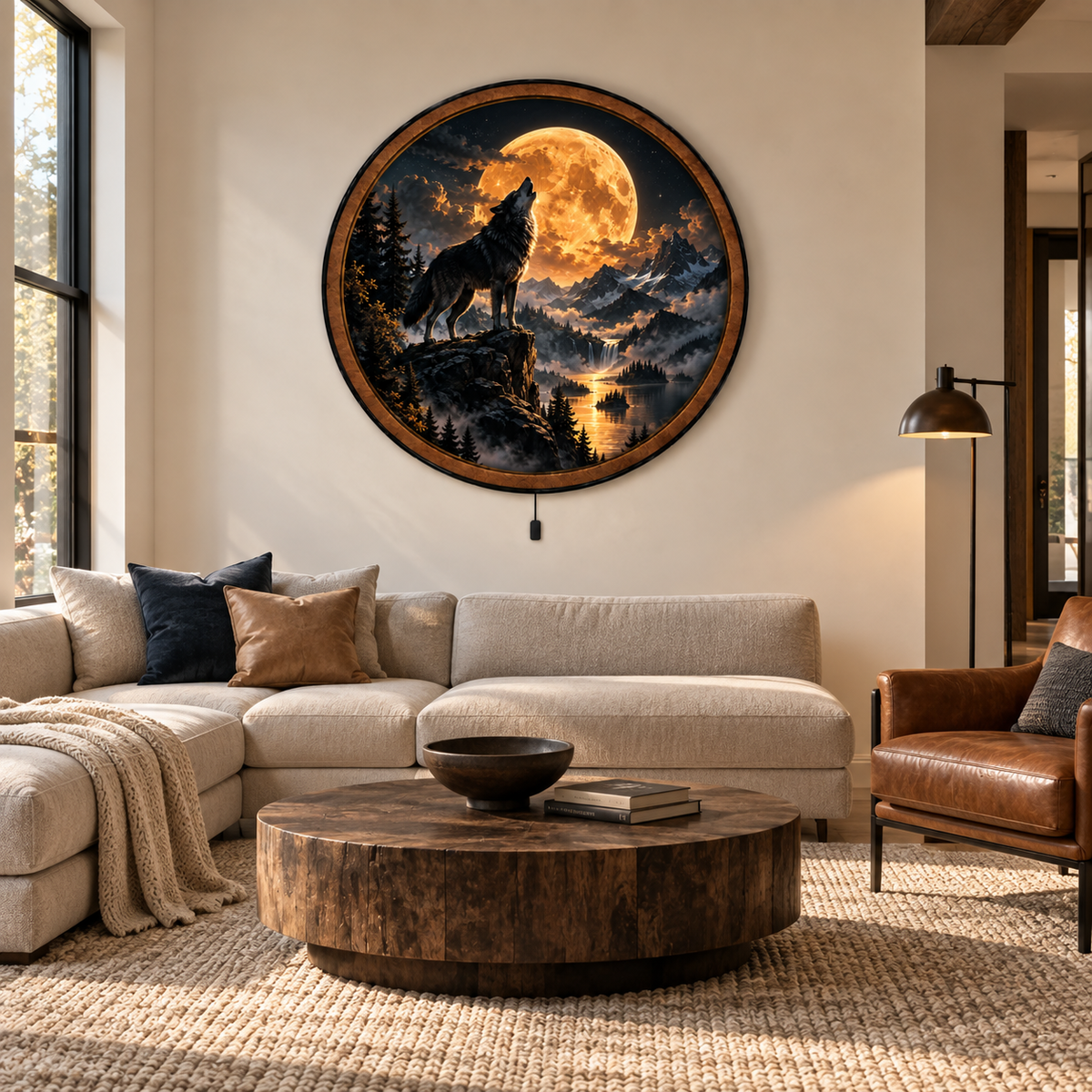 Golden Moon Wolf – Midnight Wilderness LED Wall Art