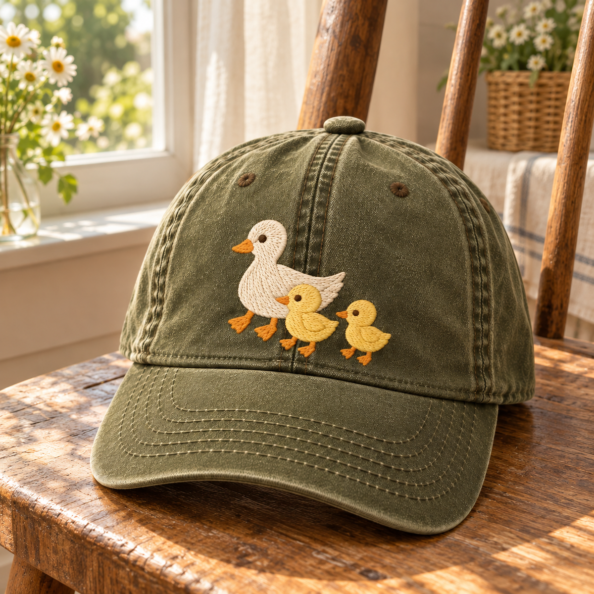 Mama Duck & Ducklings Embroidered Dad Hat – Cute Vintage Cap