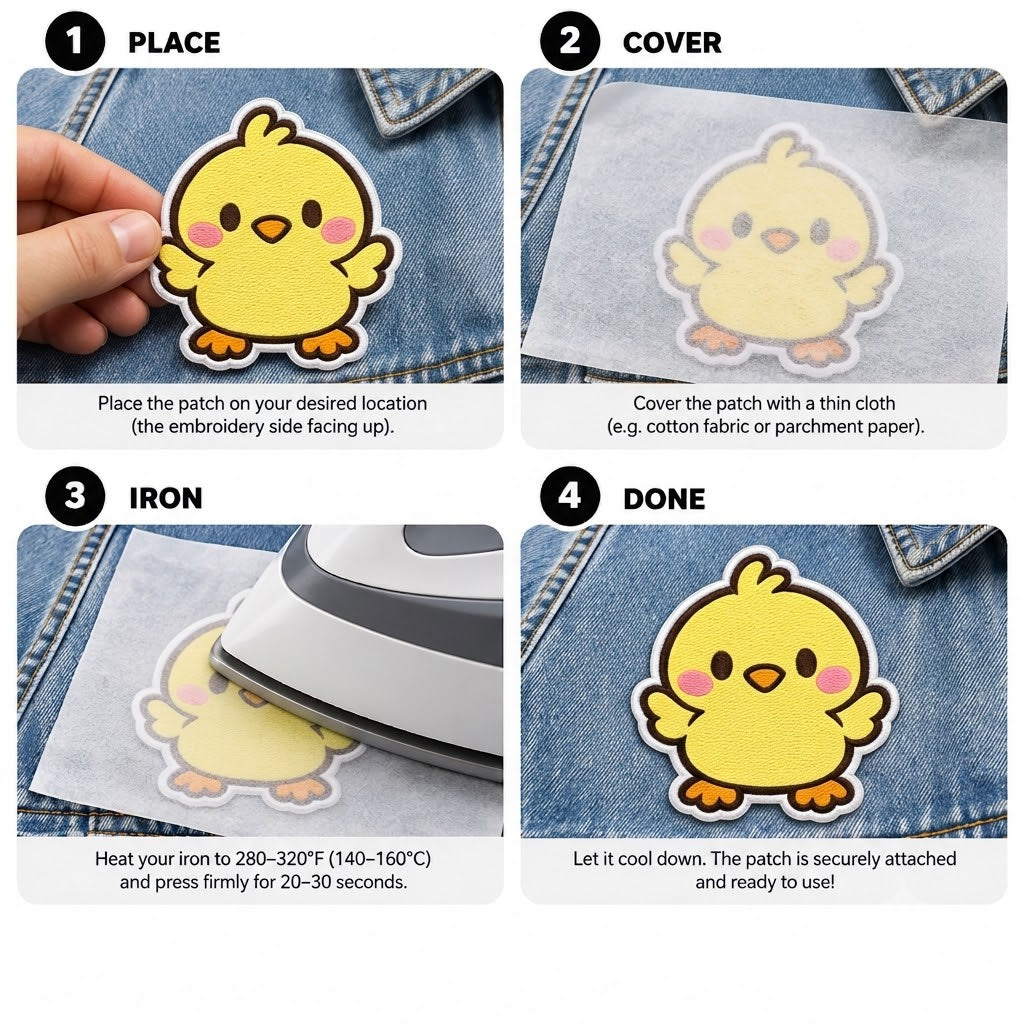 Cute Baby Chick Embroidered Iron-On Patch – Kawaii Yellow Chicken Applique