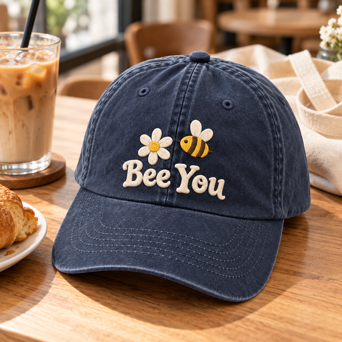 Bee You Embroidered Dad Hat – Cute Vintage Washed Cap