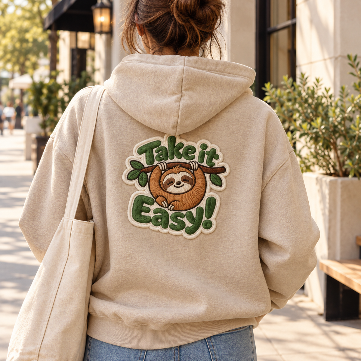 Take It Easy Sloth Embroidered Iron-On Patch – Cute Motivational Applique