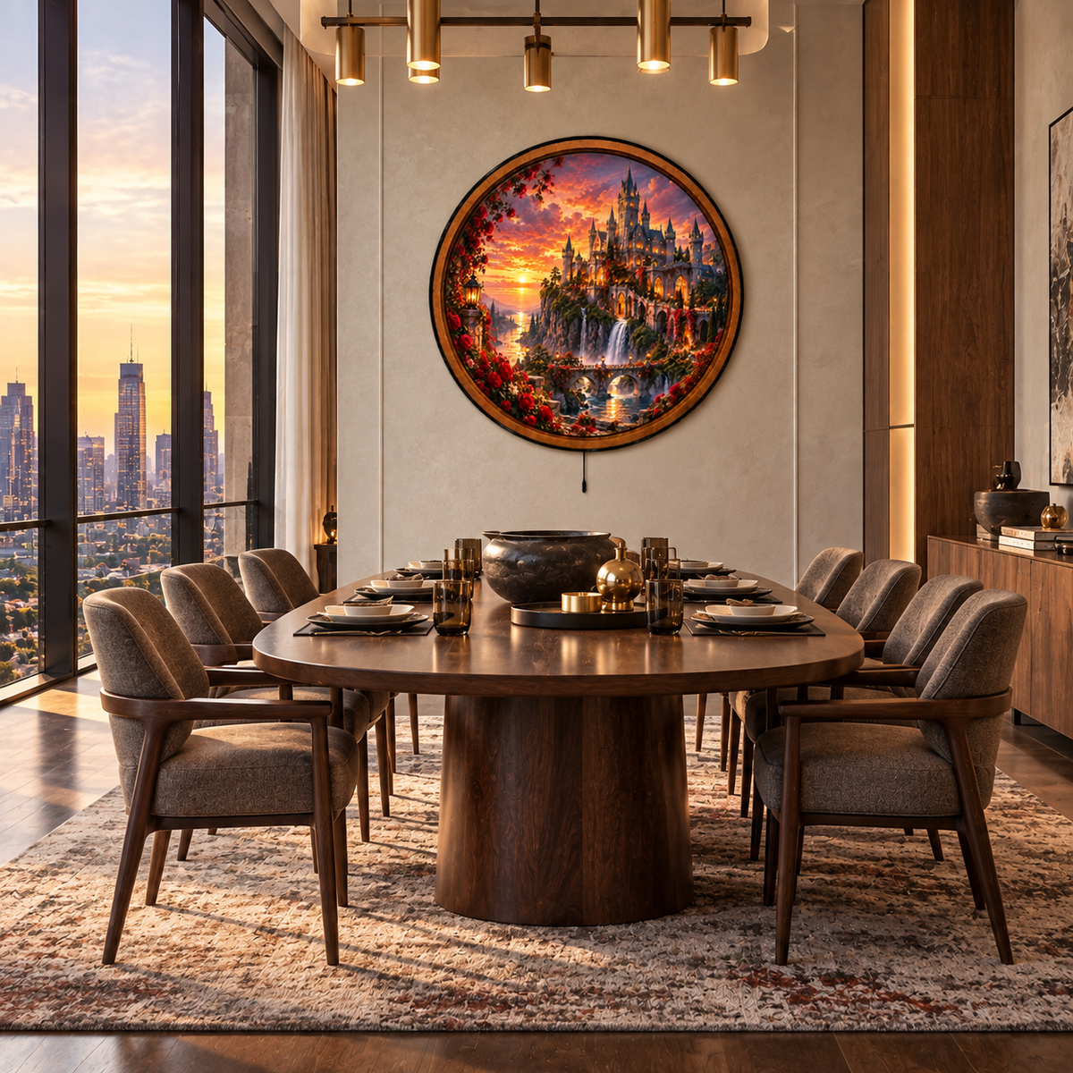 Handcrafted Rose Castle at Golden Sunset LED Wall Art