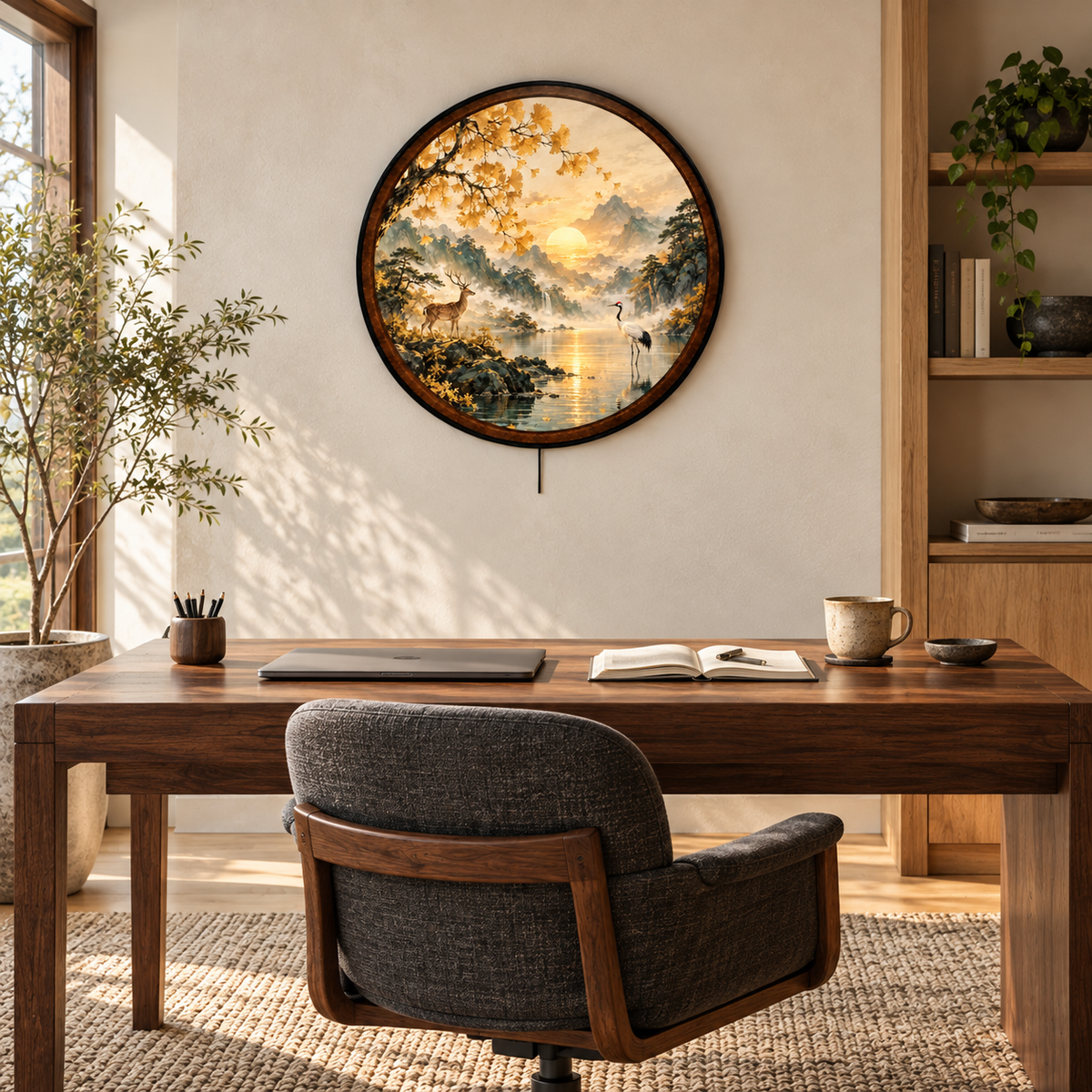 Deer & Crane Japanese Landscape Decor  – Handcrafted LED Wall Art
