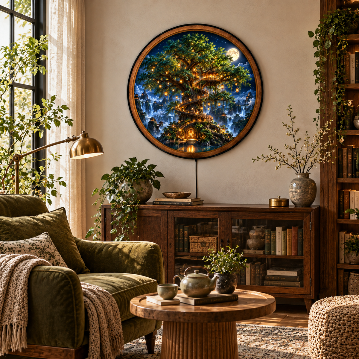 Handcrafted Enchanted Treehouse LED Wall Art – Magical Tree of Life & Moonlit