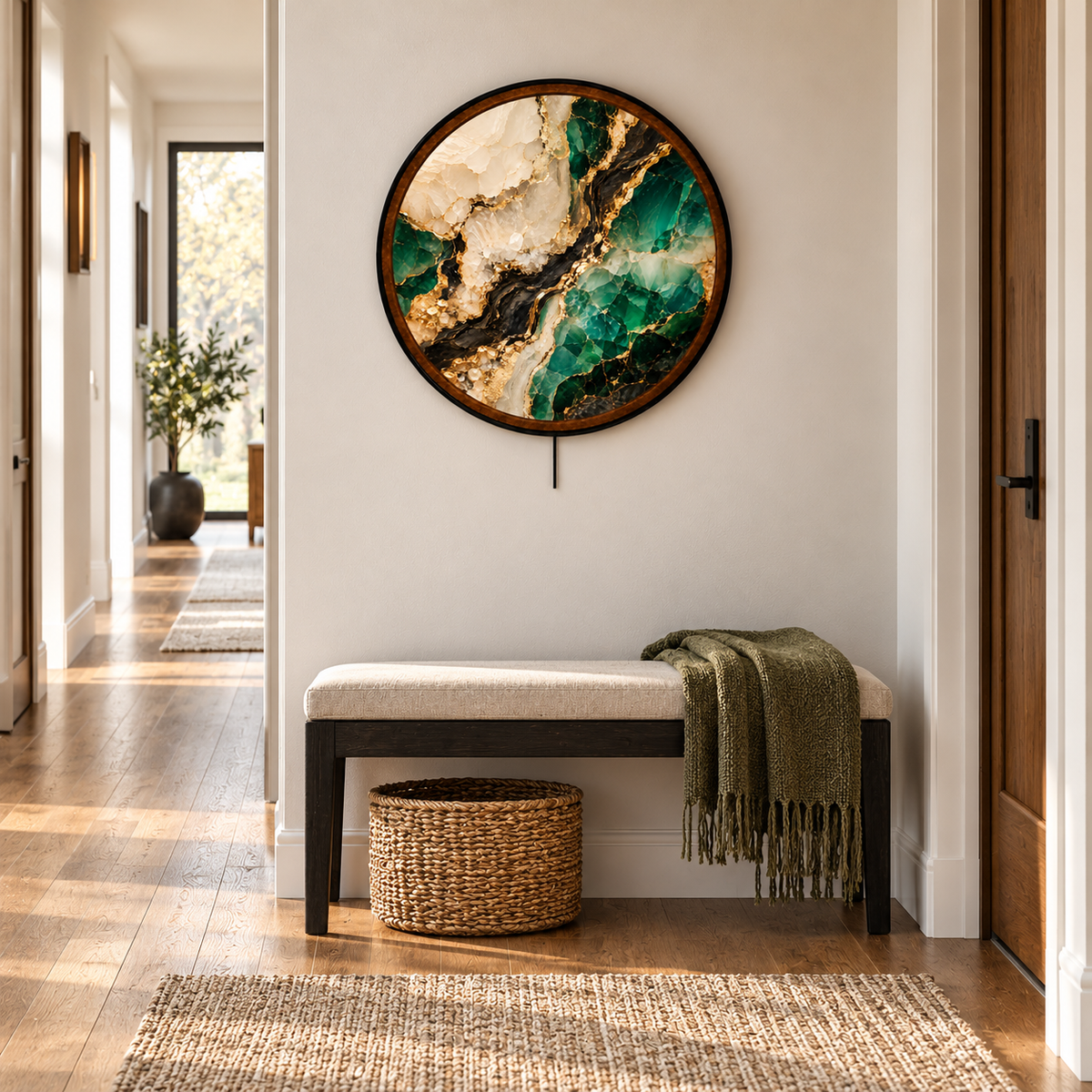 Green Marble & Gold Abstract Wall Decor – Handcrafted LED Wall Art