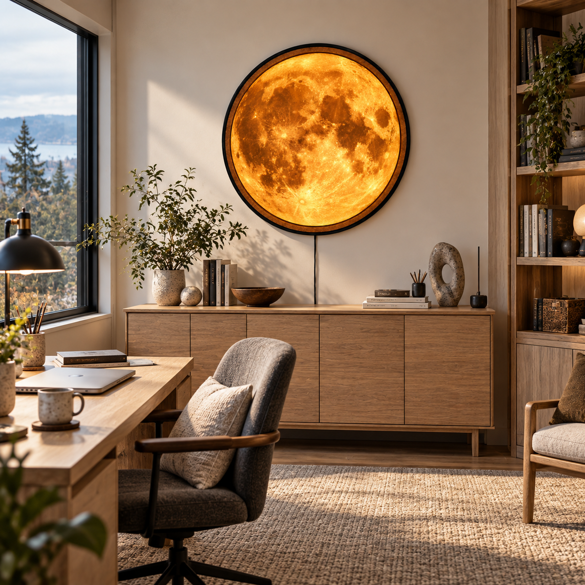 Golden Full Moon – Handcrafted Round LED Wall Art
