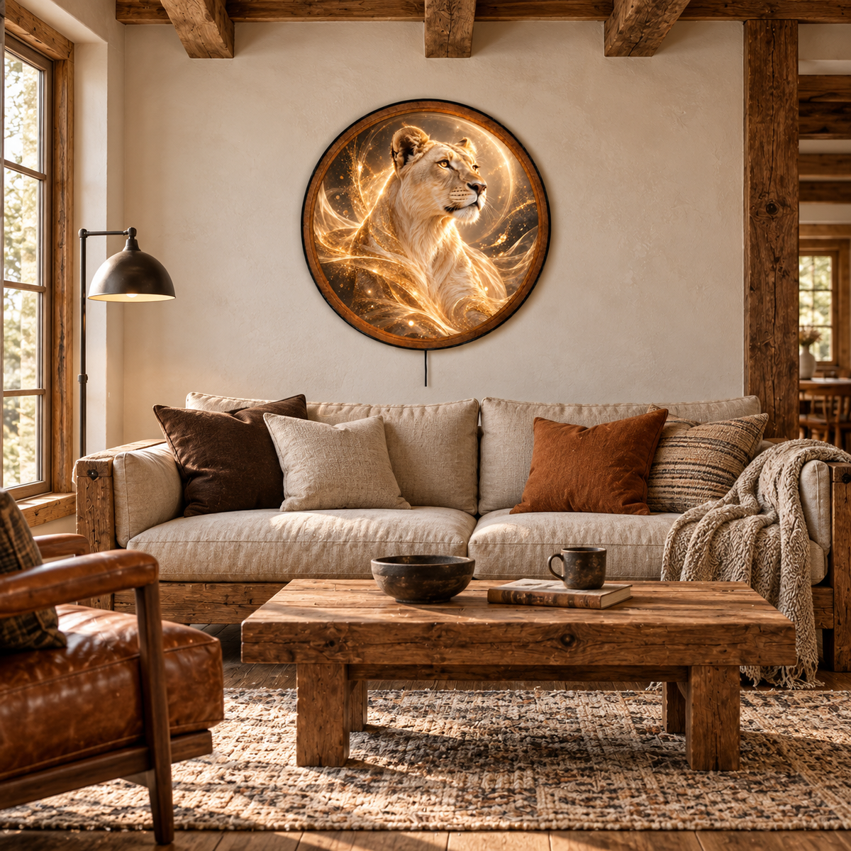 Handcrafted Golden Lioness Spirit LED Wall Art