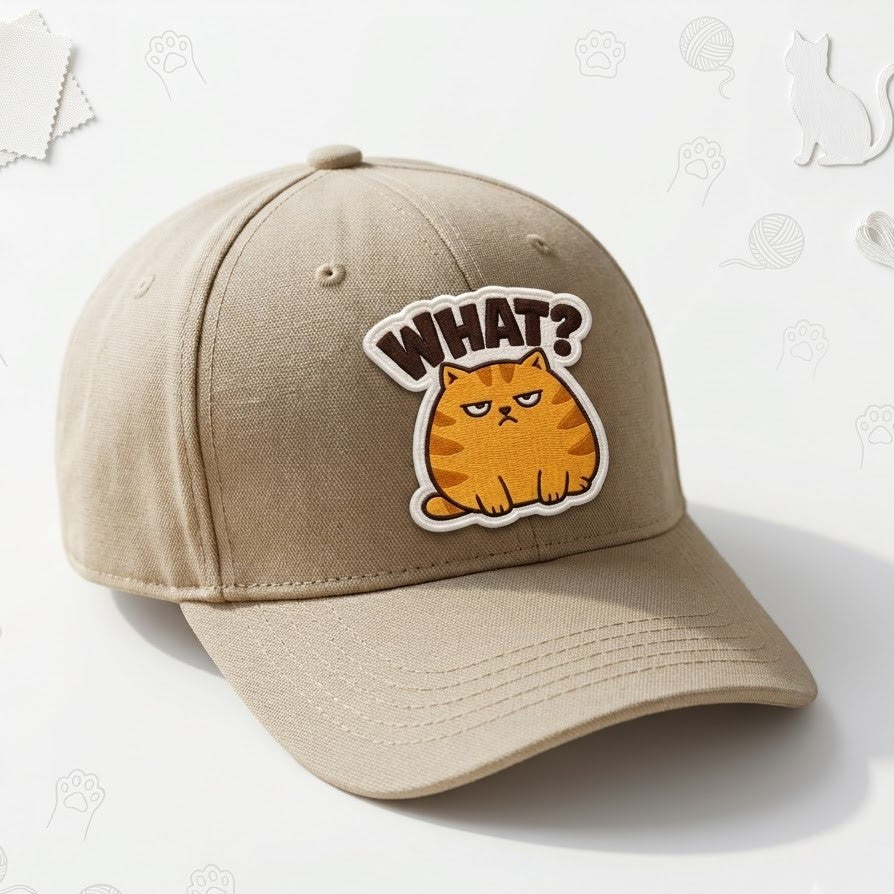 What? Grumpy Orange Cat Embroidered Iron-On Patch – Funny Cat Applique