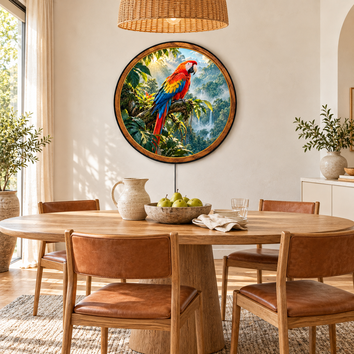Handcrafted Scarlet Macaw LED Wall Art – Colorful Tropical Parrot & Rainforest