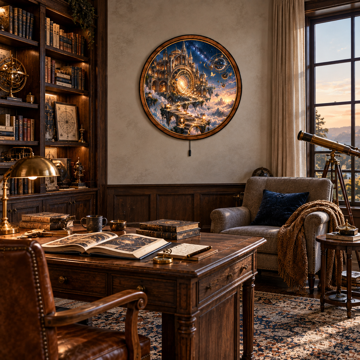 Handcrafted Celestial Library Gateway LED Wall Art