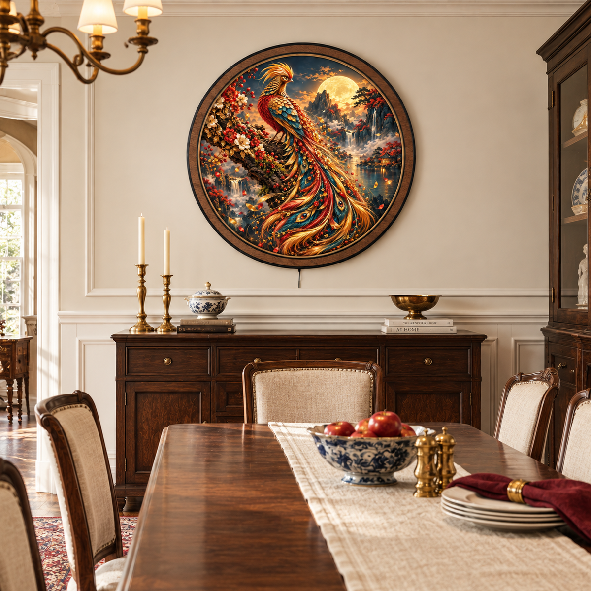 Golden Phoenix Garden – Moonlit Paradise LED Wall Art