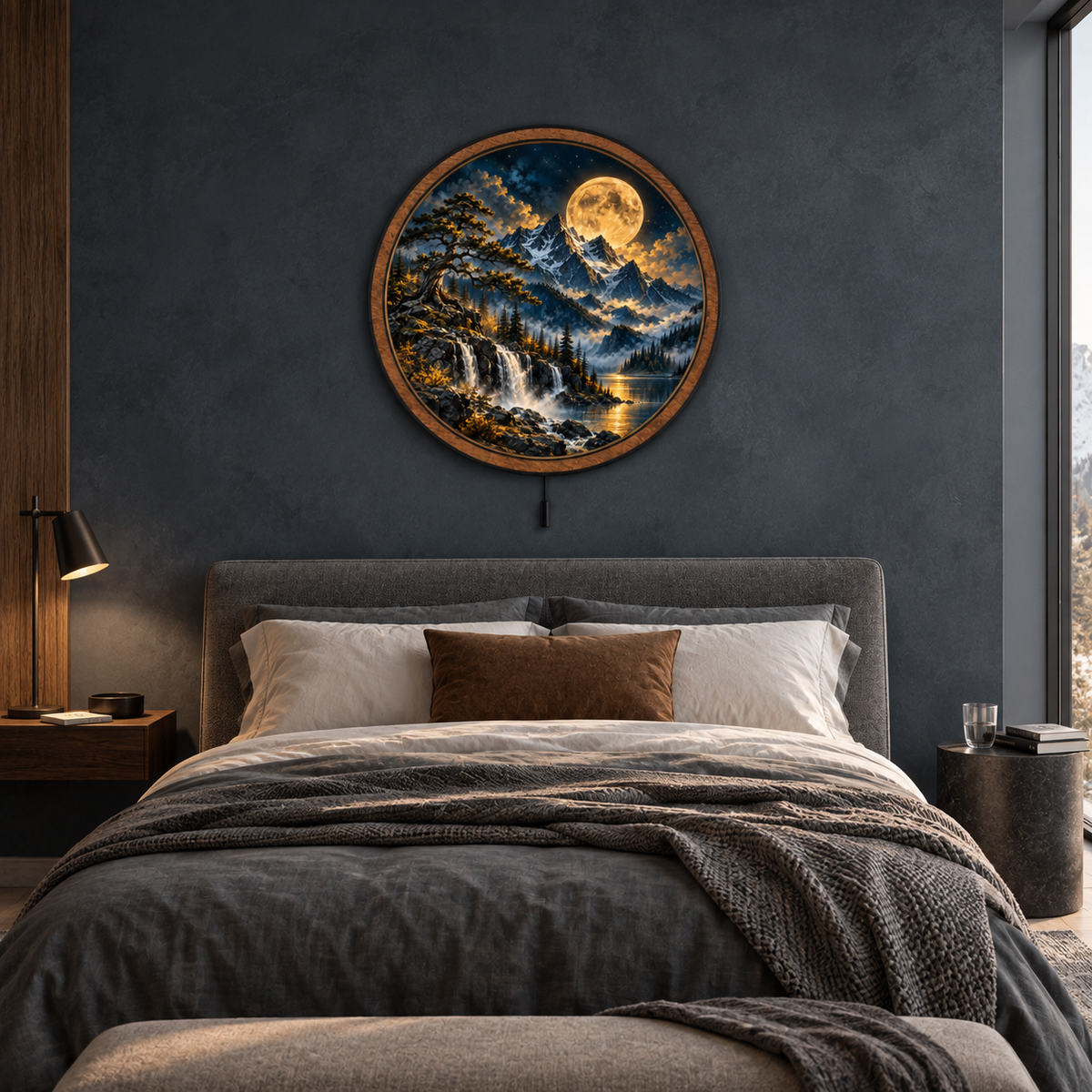 Alpine Moonfall – Golden Cascade LED Wall Art