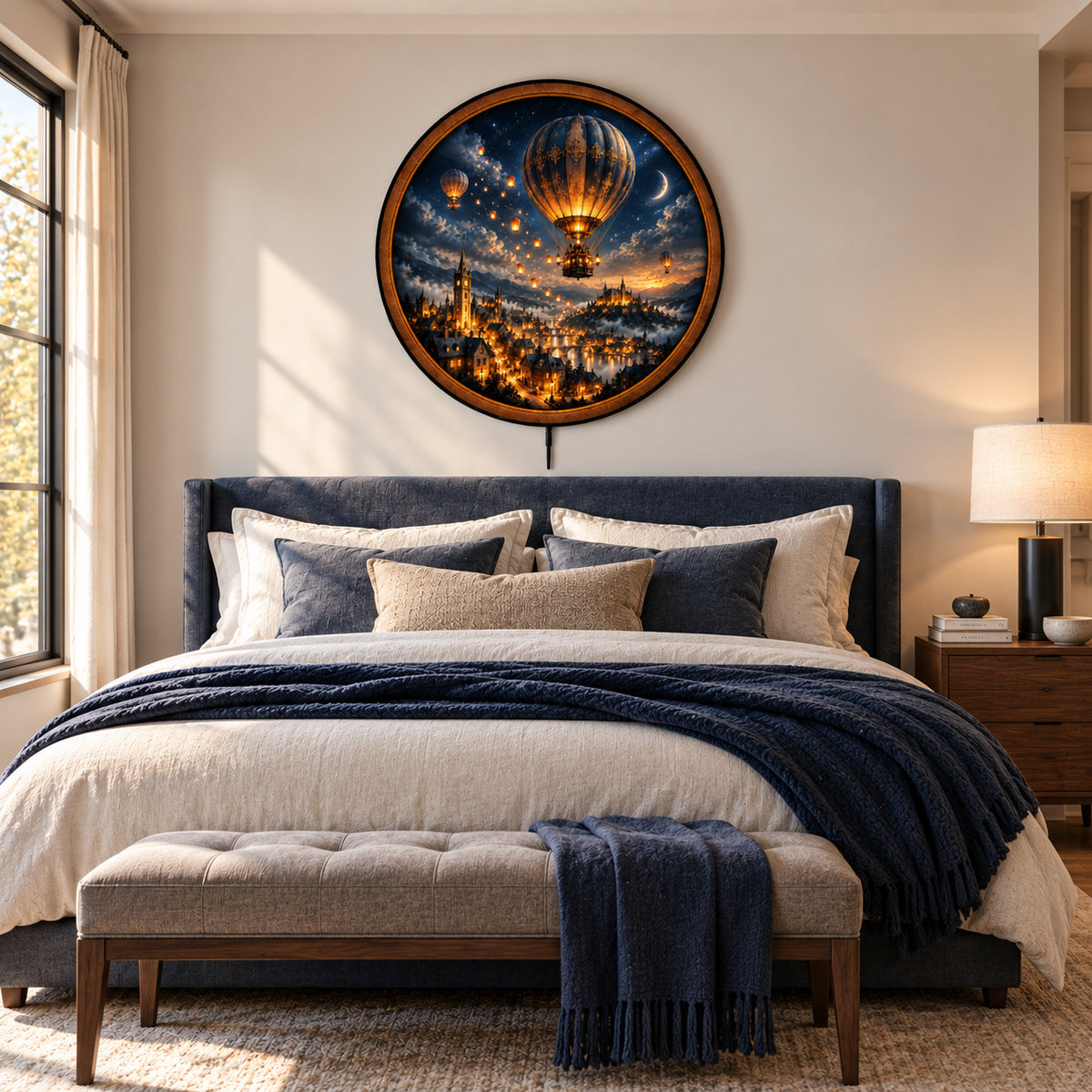 Moonlit Balloon Kingdom Fantasy Circular LED Wall Art