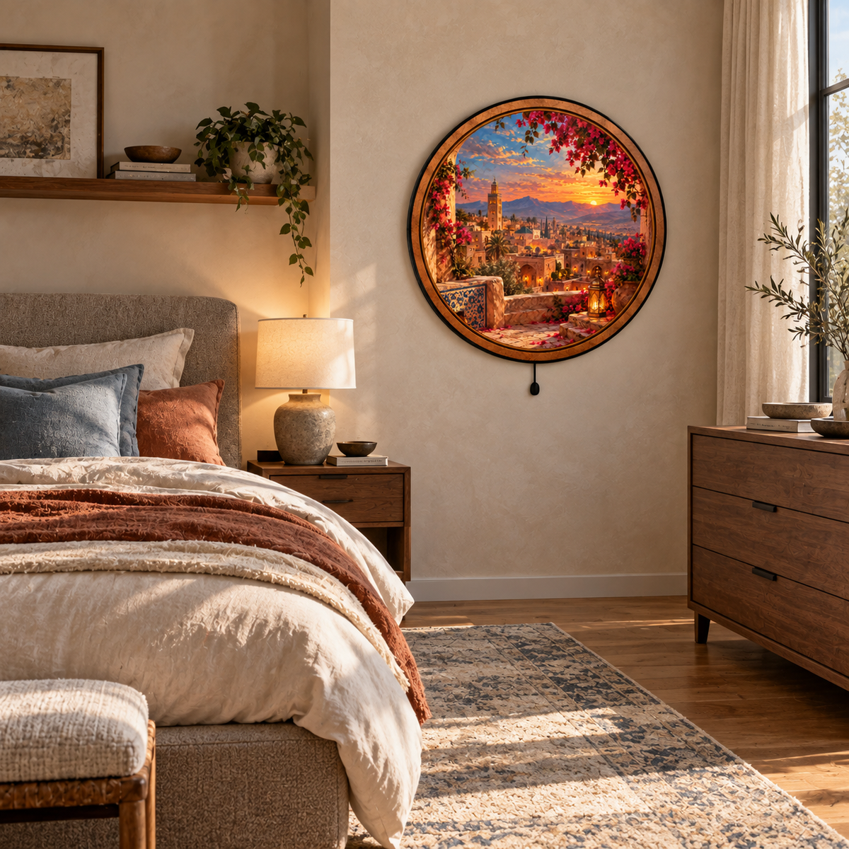 Handcrafted Moroccan Sunset Cityscape LED Wall Art