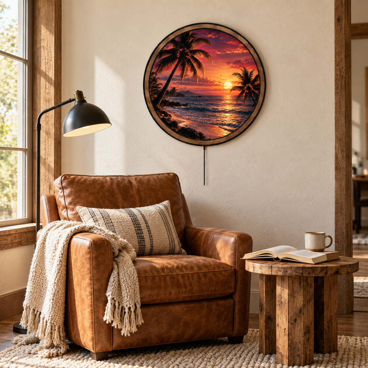 Handcrafted Tropical Sunset Beach LED Wall Art