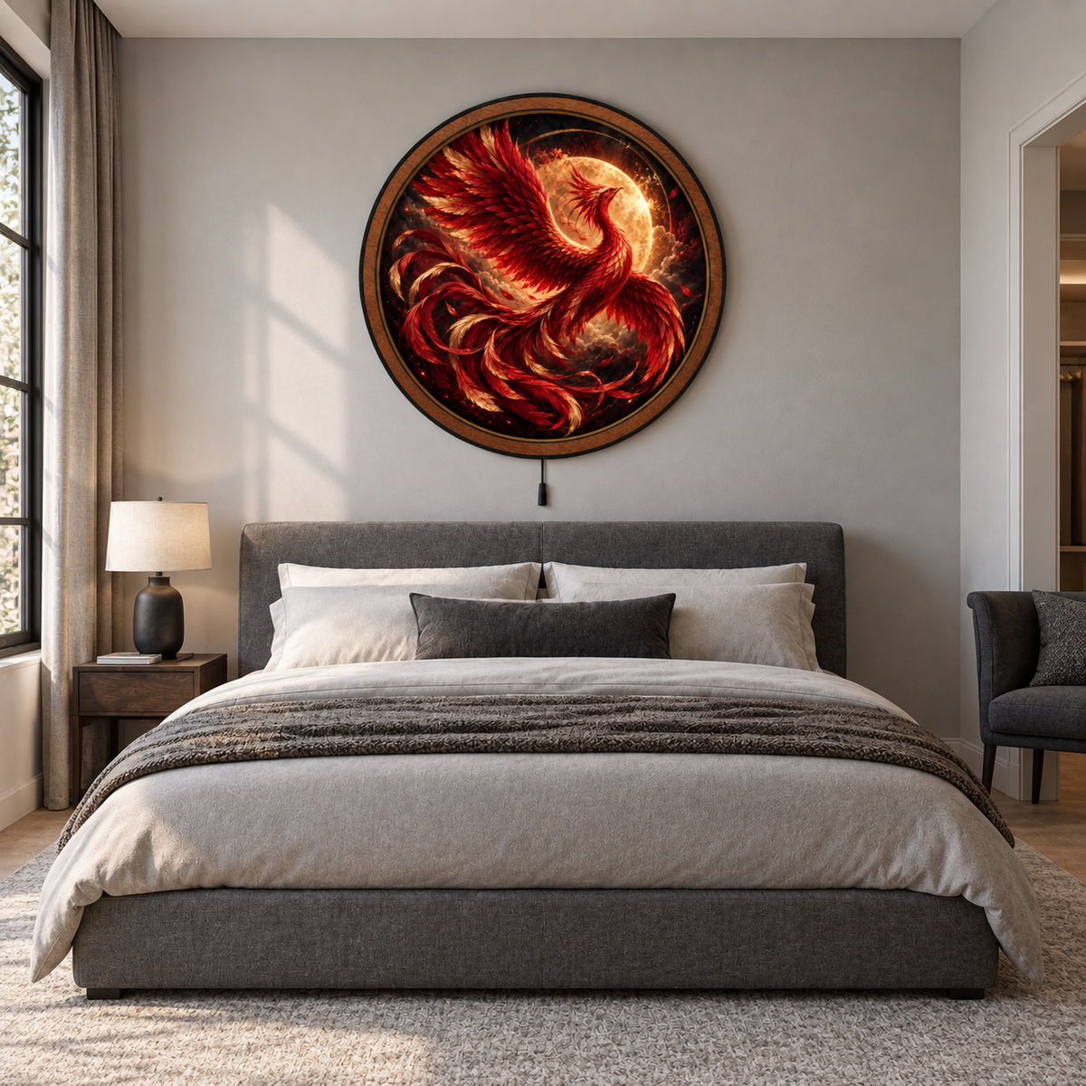 Crimson Phoenix – Golden Moon LED Wall Art