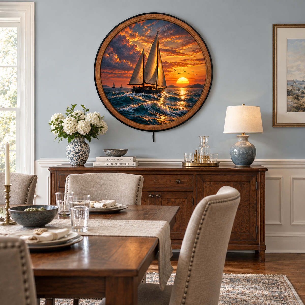 Golden Horizon Sailboat – Sunset Ocean LED Wall Art