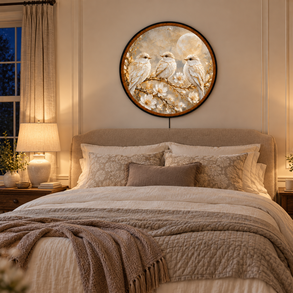 Moonlit Harmony – Handcrafted Round LED Wall Art