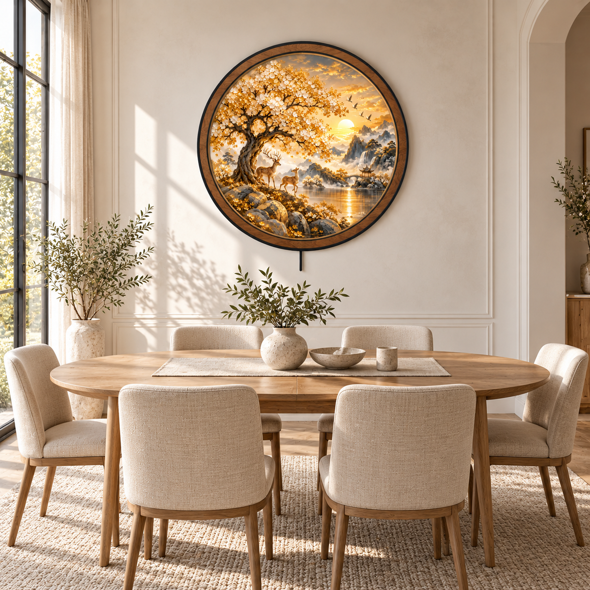 Golden Deer Sanctuary – Mountain Sunrise LED Wall Art