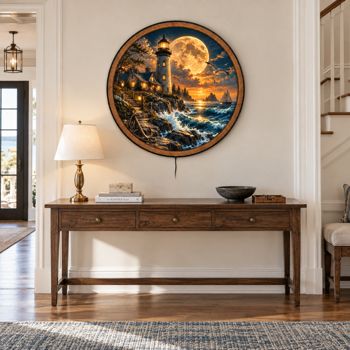Golden Moon Lighthouse – Coastal Passage LED Wall Art