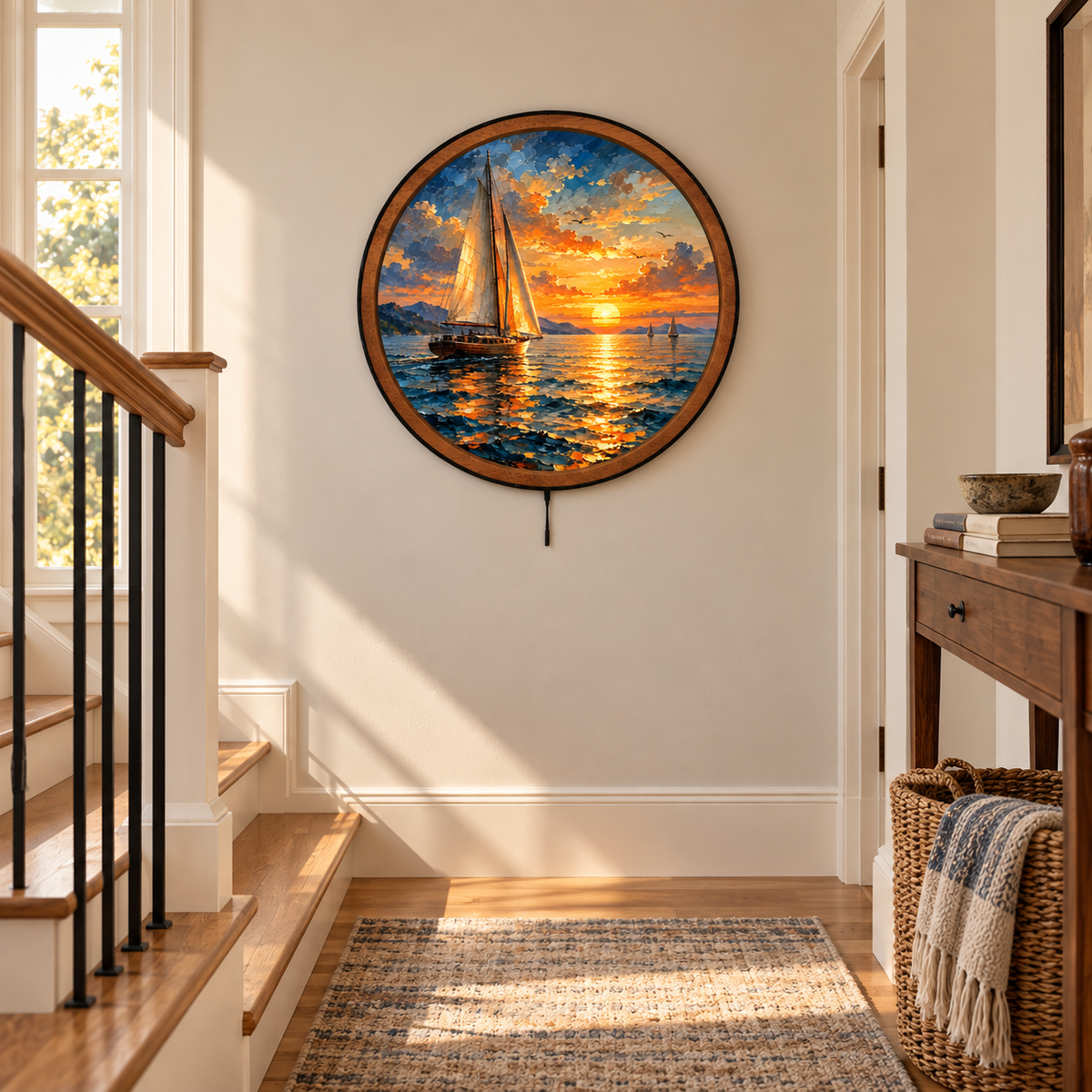 Handcrafted Golden Sunset Sailboat LED Wall Art