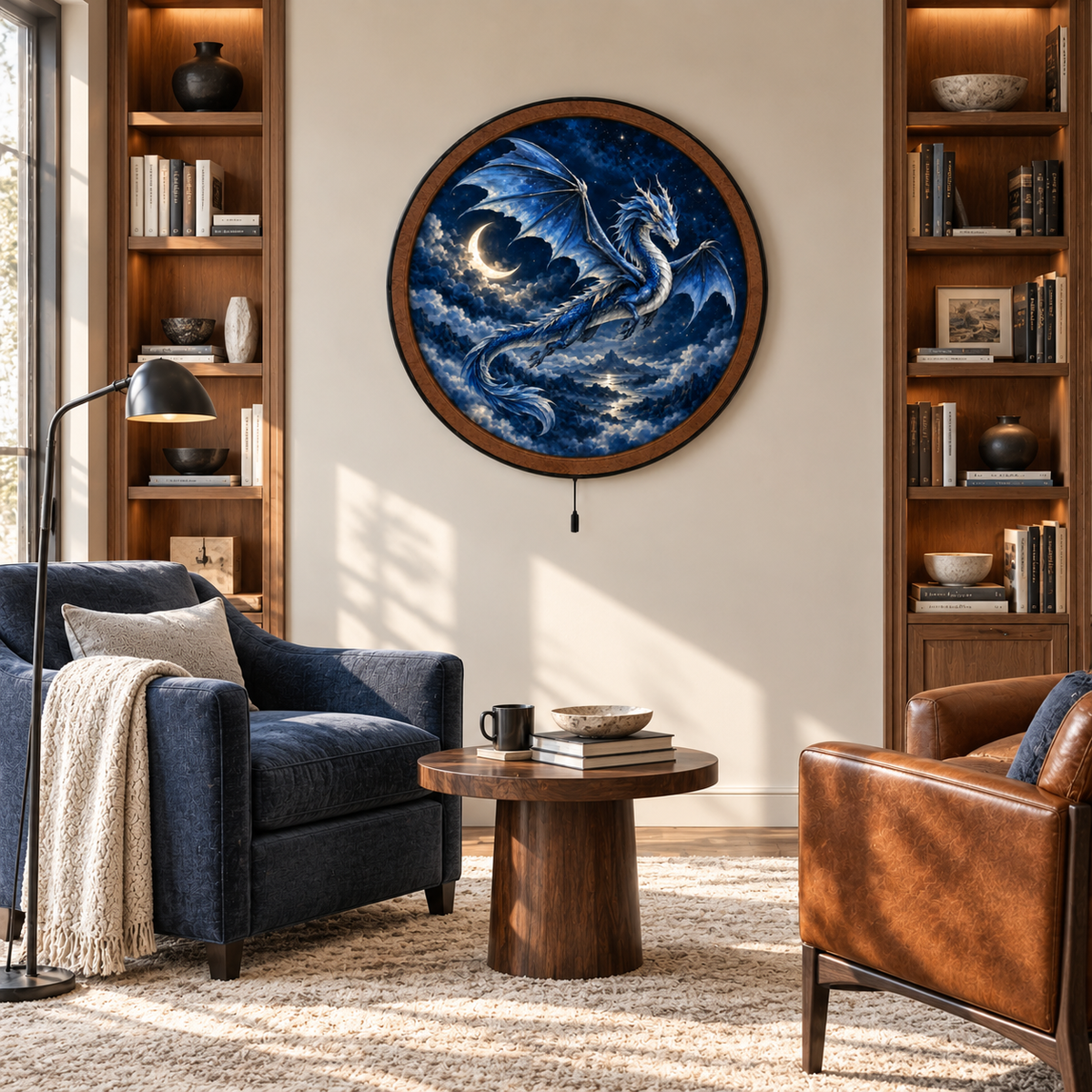 Celestial Blue Dragon – Moonlit Sky LED Wall Art