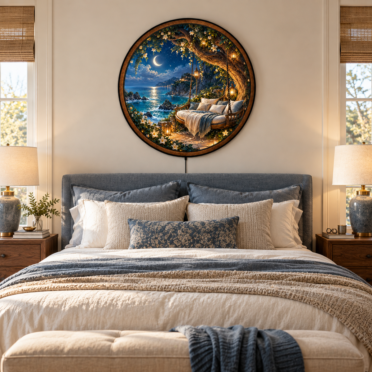 Handcrafted Moonlit Coastal Swing LED Wall Art – Enchanted Ocean Escape