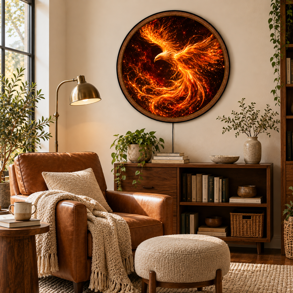 Handcrafted Fire Phoenix LED Wall Art – Golden Flaming Phoenix Rising Fantasy