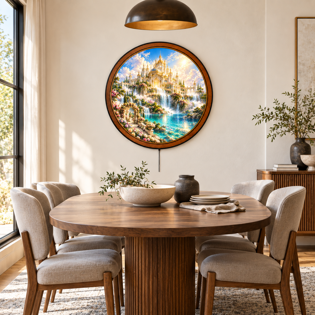 Celestial Garden Palace Waterfall Circular LED Wall Art