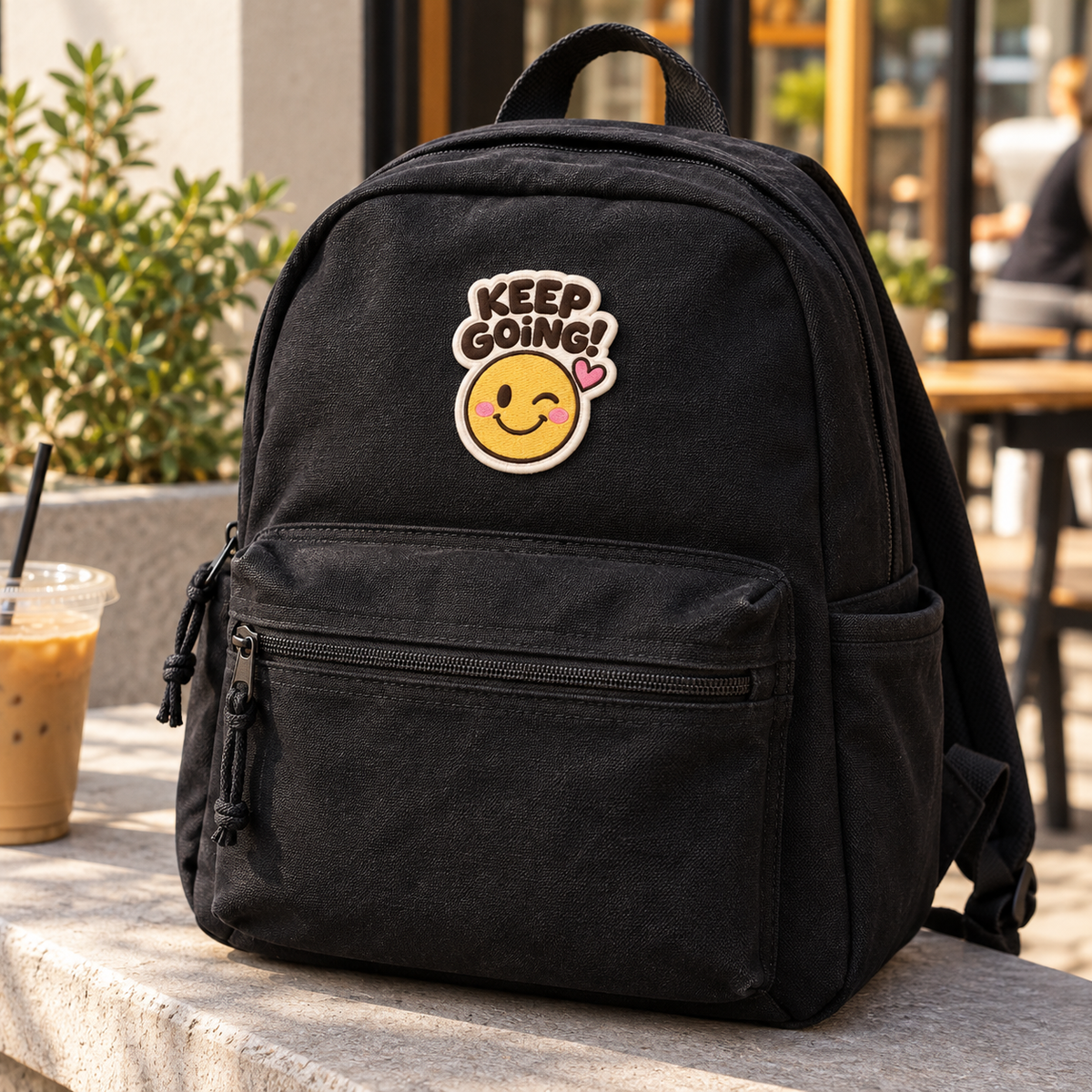 Keep Going Smiley Face Embroidered Iron-On Patch