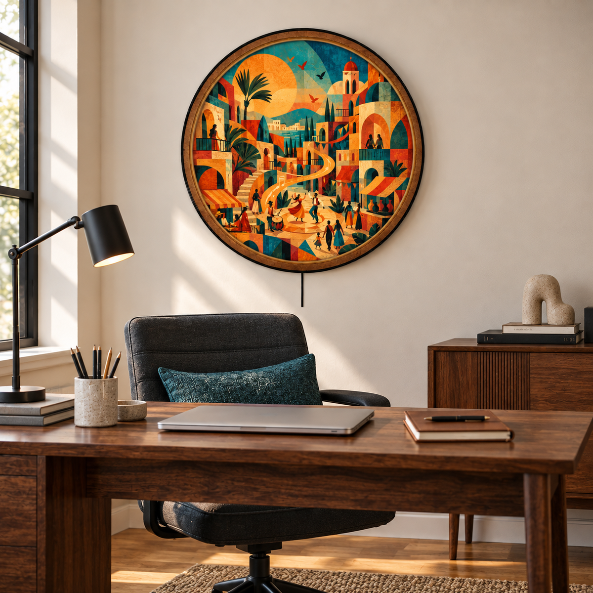 Mediterranean Village Celebration Circular LED Wall Art